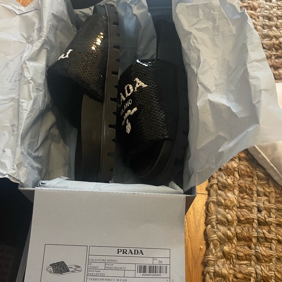 Prada sandals. Black. Never worn. Comes with box and duffel bag - Picture 4 of 5